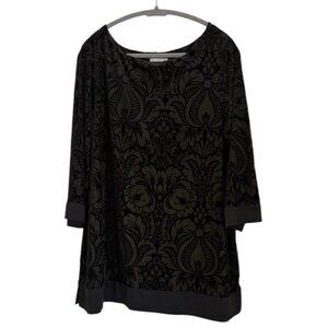 Charter Club Black Burnout Velvet Tunic Top 3/4 Sleeve Whimsigoth Witchy Plus 3X